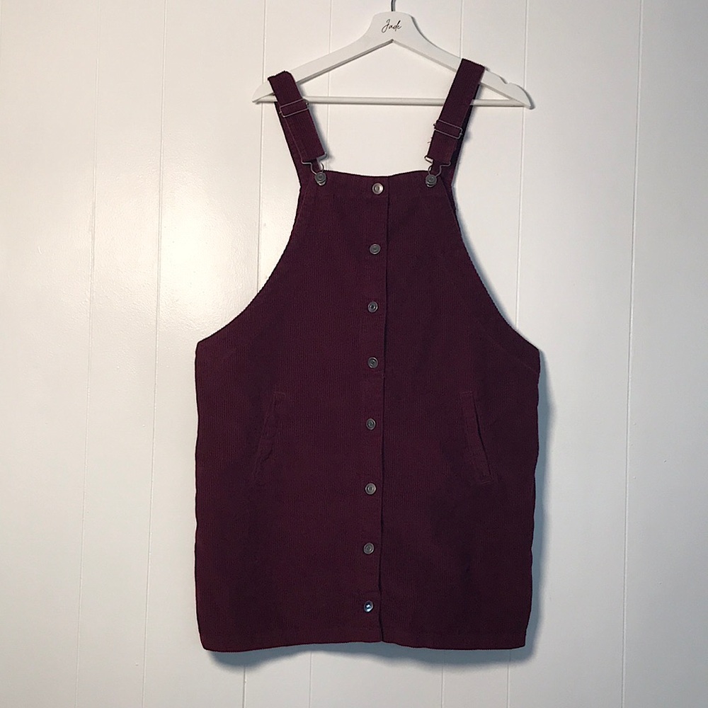 Burgundy corduroy overall dress